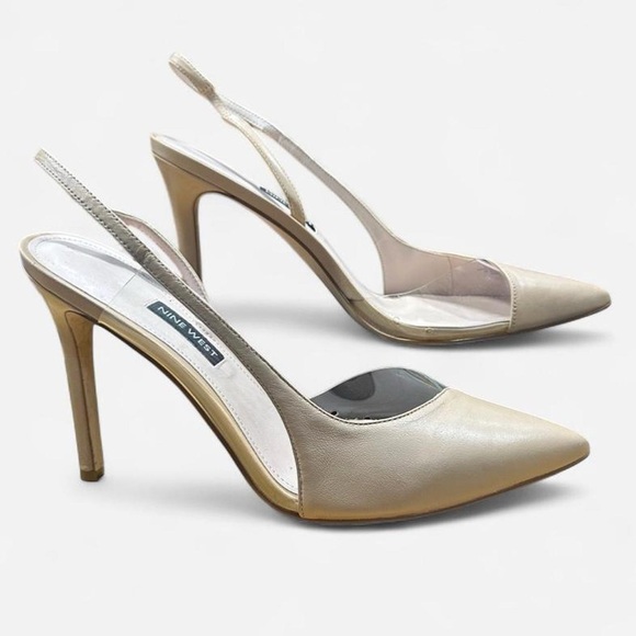 Nine West Champagne Pointed Toe Slingback Heels with Clear PVC Panels Size 9 1/2 - Picture 3 of 7